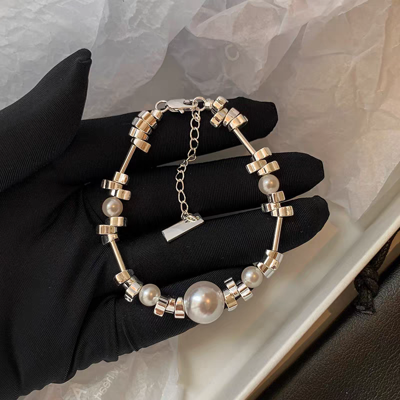 Geometric Pearl Silver Bracelet