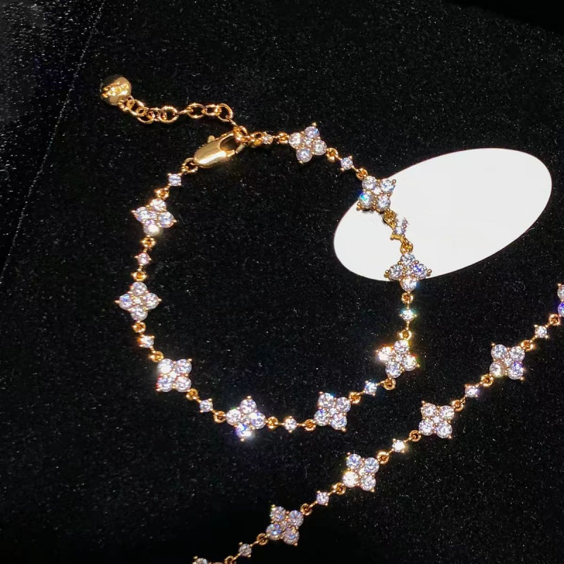 Four-Petal Crystal Chain Bracelet