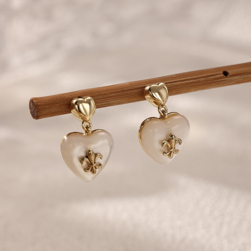 Fleur-de-Lis Heart Drop Earrings