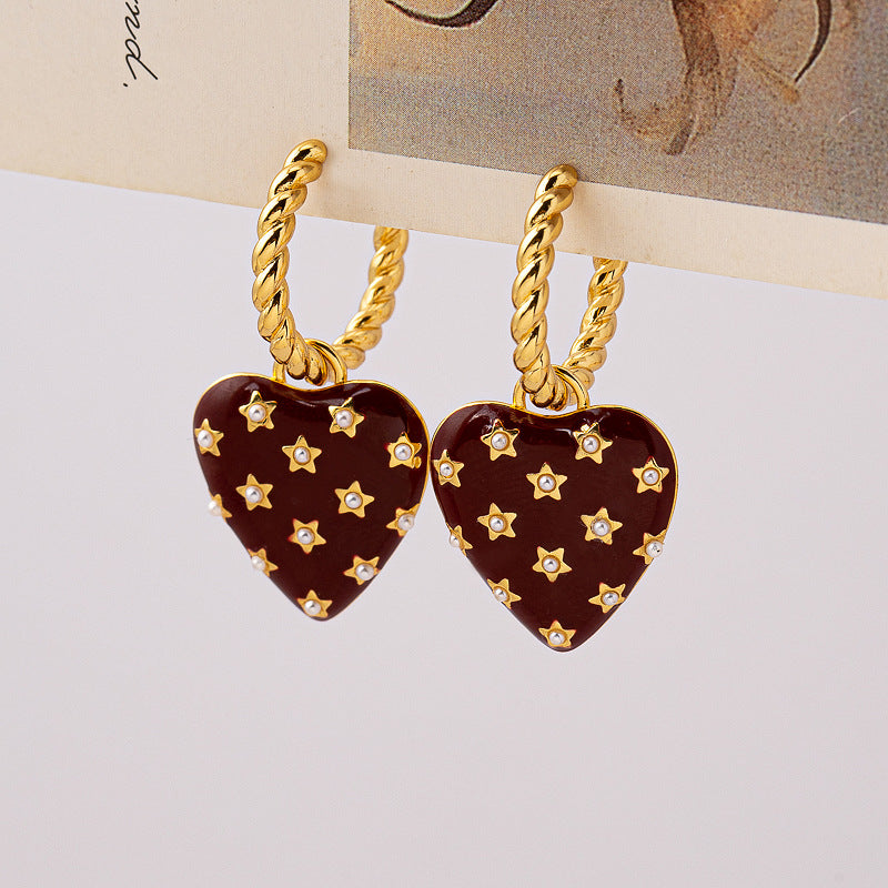 Starry Black Heart Drop Earrings