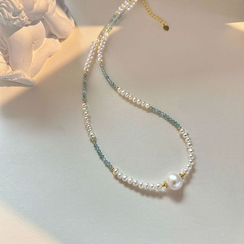 Soft Mint Natural Stone & Pearl Necklace