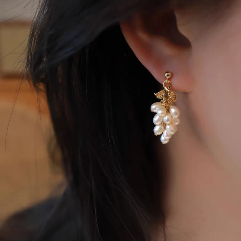 Pearl Grape Cluster Drop Earrings
