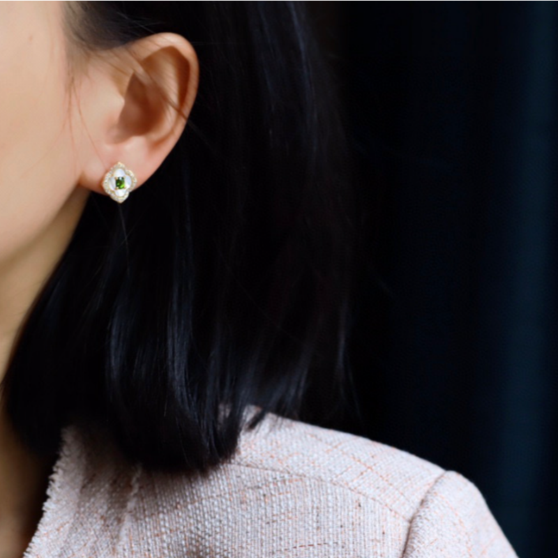 Floral Diopside Shell Earrings