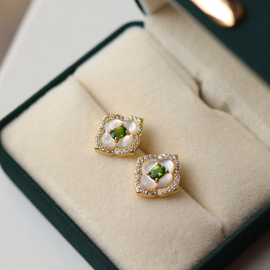 Floral Diopside Shell Earrings