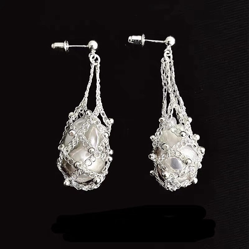 Caged Baroque Pearl Drop Earrings