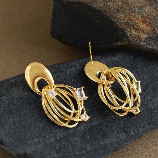 Artistic Gold Cage Statement Earrings