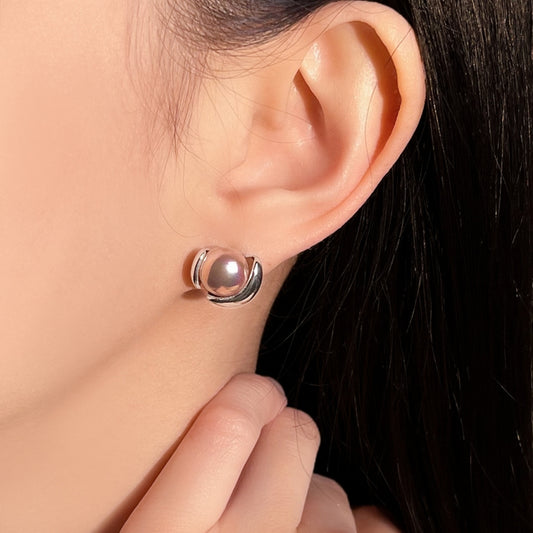 Sleek Silver & Pink Pearl Studs