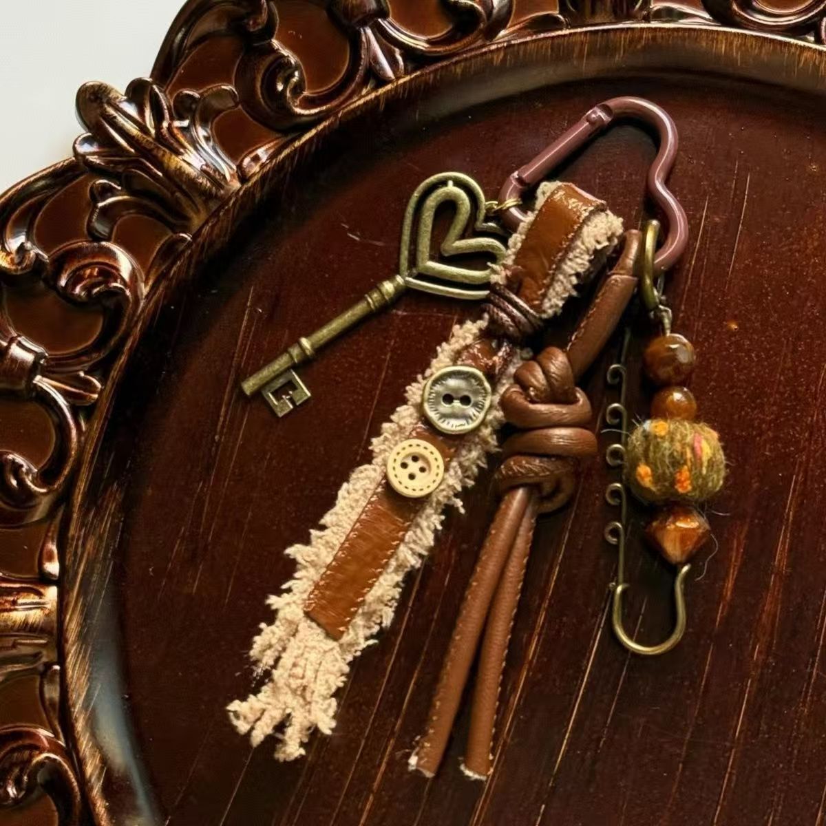 Vintage antique-style gilded key Bag Charm
