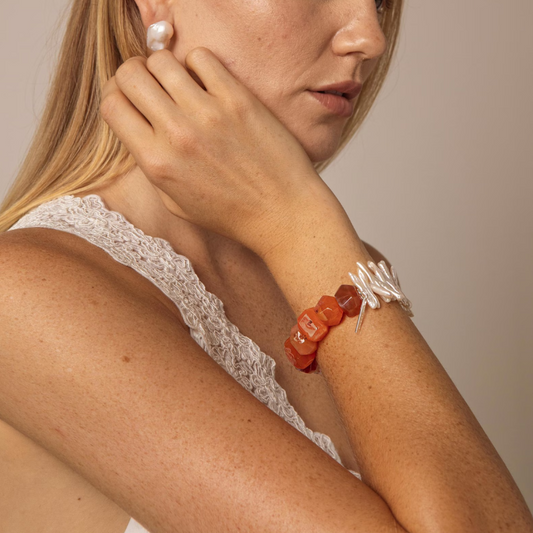 Bohemian Red Agate Pearl Bracelet