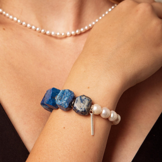 Large Lapis Lazuli Natural Pearl Bracelet