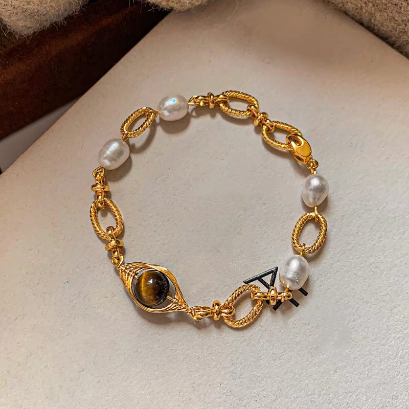Evil Eye Tiger’s Eye & Pearl Bracelet