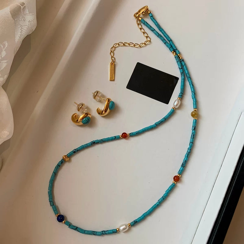 Coastal Breeze Turquoise & Pearl Layered Necklace