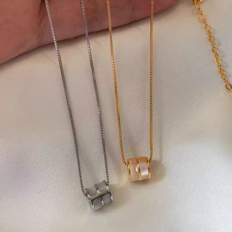 Natural Mother-of-Pearl Barrel Necklace