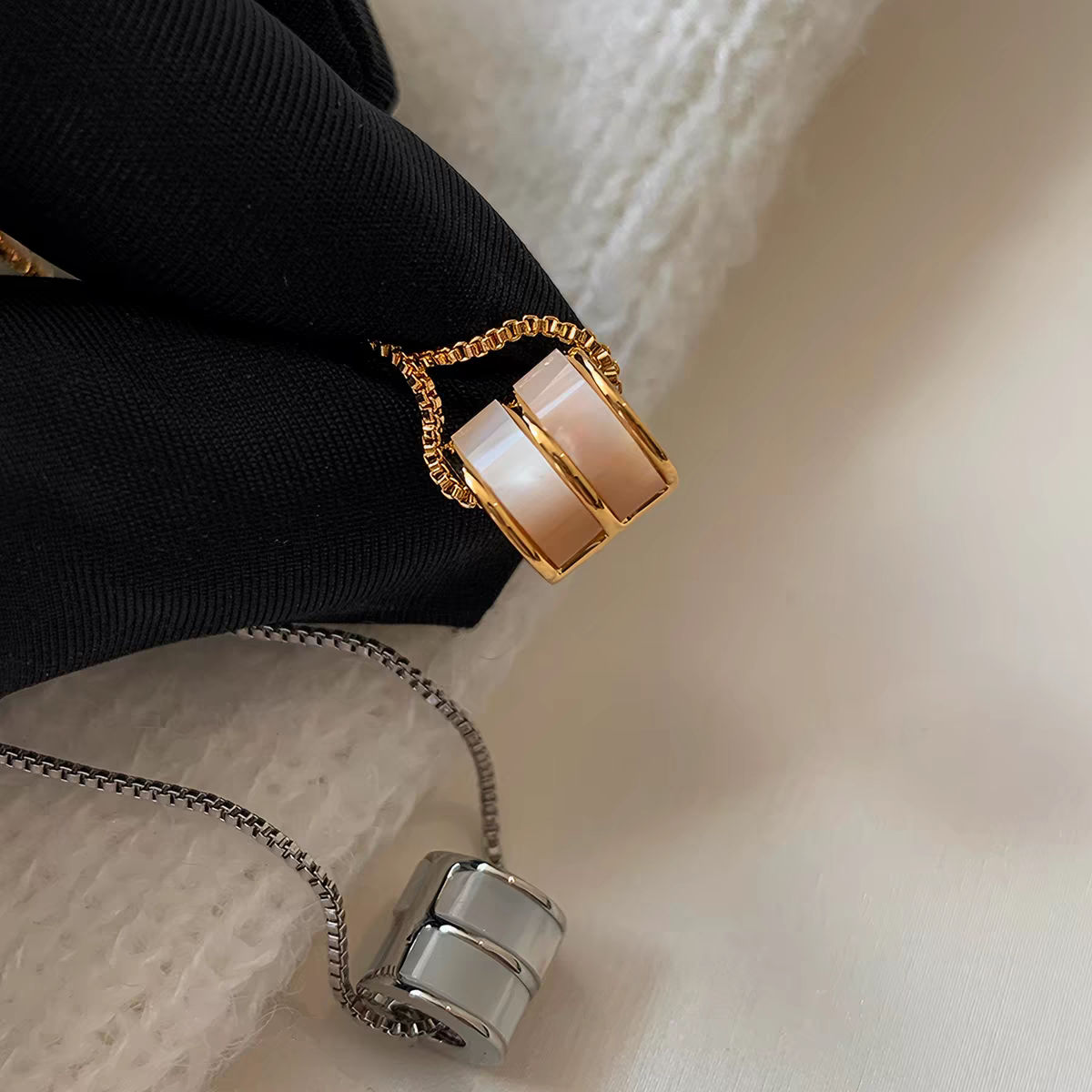 Natural Mother-of-Pearl Barrel Necklace