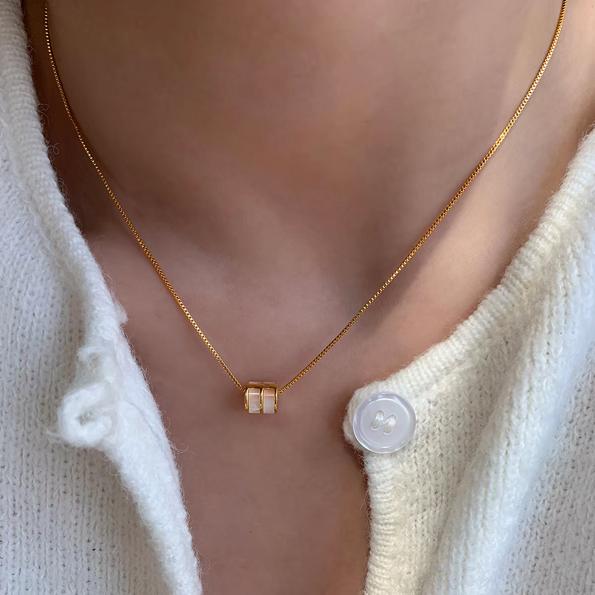 Natural Mother-of-Pearl Barrel Necklace