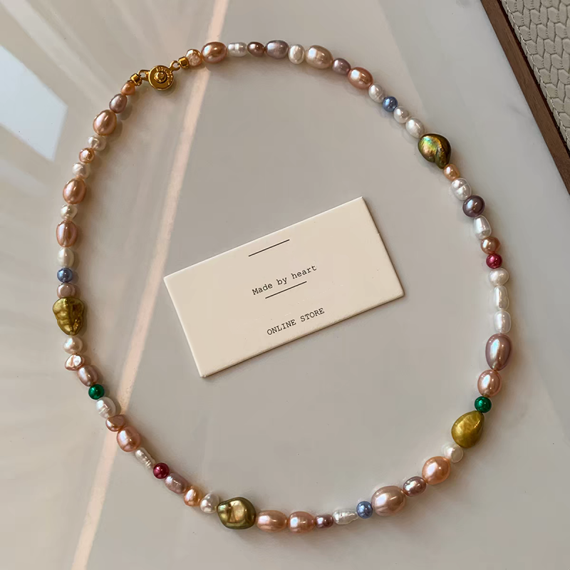 Dopamine Pink-Purple Pearl Necklace Set