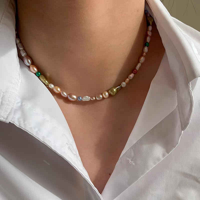 Dopamine Pink-Purple Pearl Necklace Set