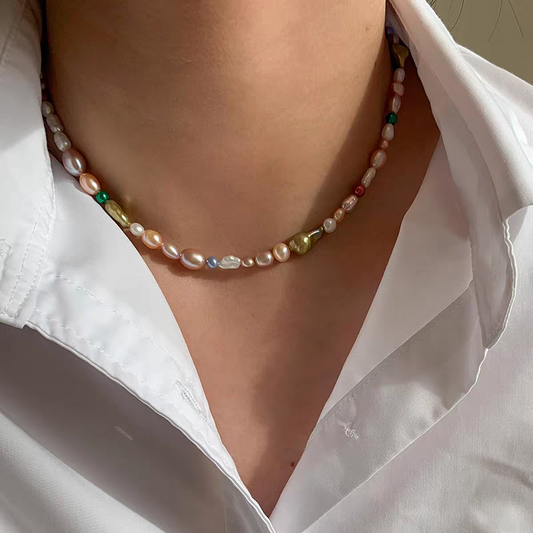 Dopamine Pink-Purple Pearl Necklace Set