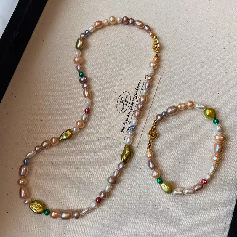 Dopamine Pink-Purple Pearl Necklace Set