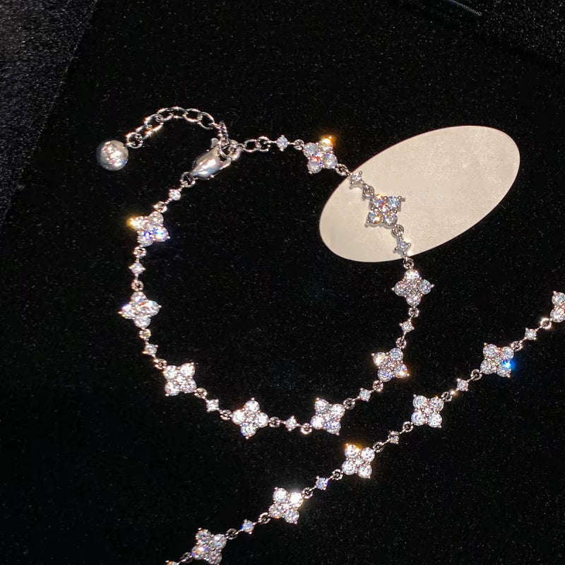 Four-Petal Crystal Chain Bracelet