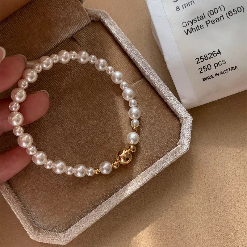 Gold-Accented Pearl Stretch Bracelet