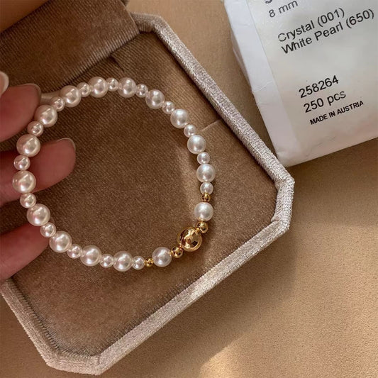 Gold-Accented Pearl Stretch Bracelet