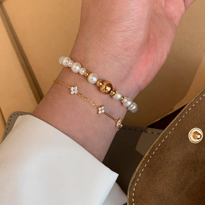 Gold-Accented Pearl Stretch Bracelet