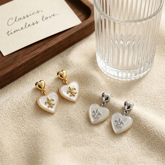 Fleur-de-Lis Heart Drop Earrings