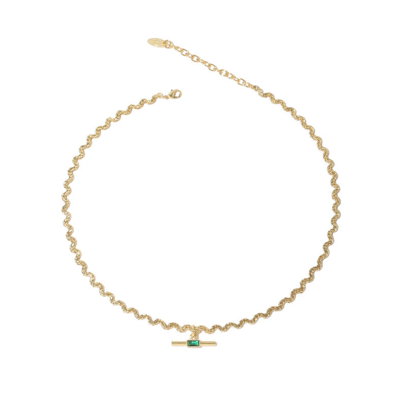 Emerald T-Bar Twist Chain Necklace