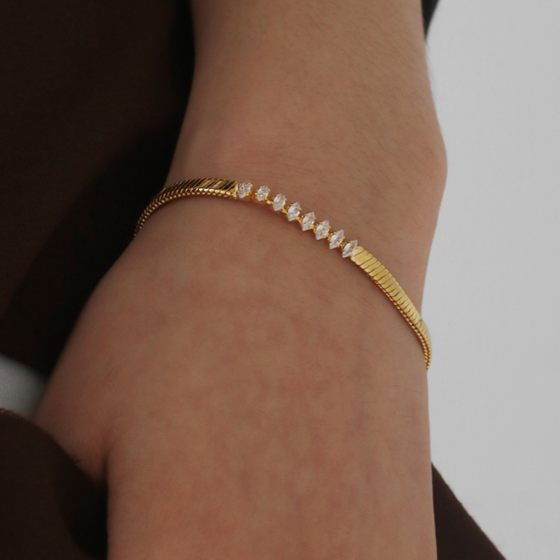 Gold Herringbone Crystal Bracelet