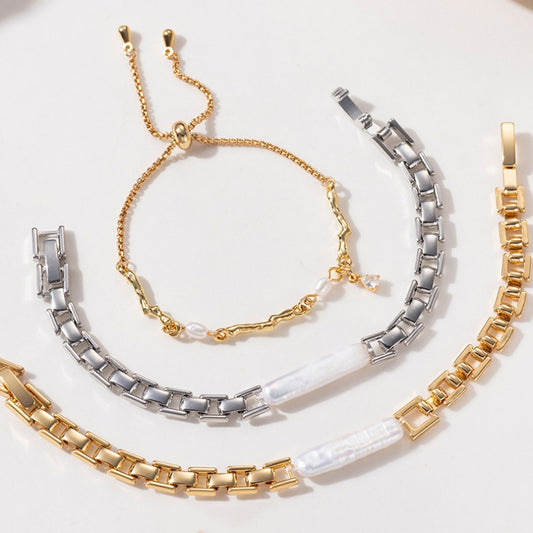 Sleek Link Pearl Bracelet Collection