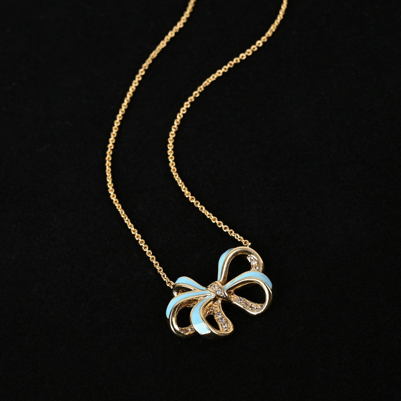 Dainty Blue Bow Necklace