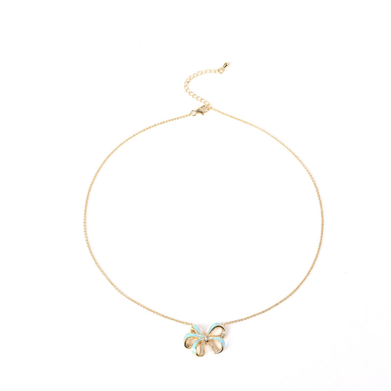 Dainty Blue Bow Necklace