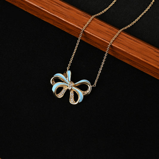 Dainty Blue Bow Necklace