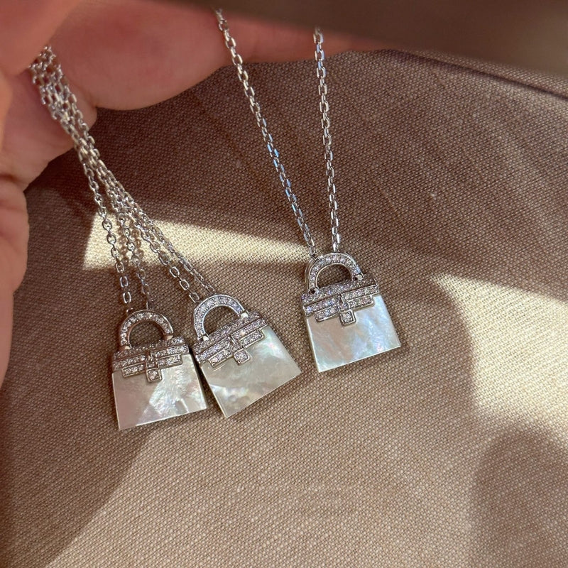 Pavé & Shell Handbag Pendant Necklace