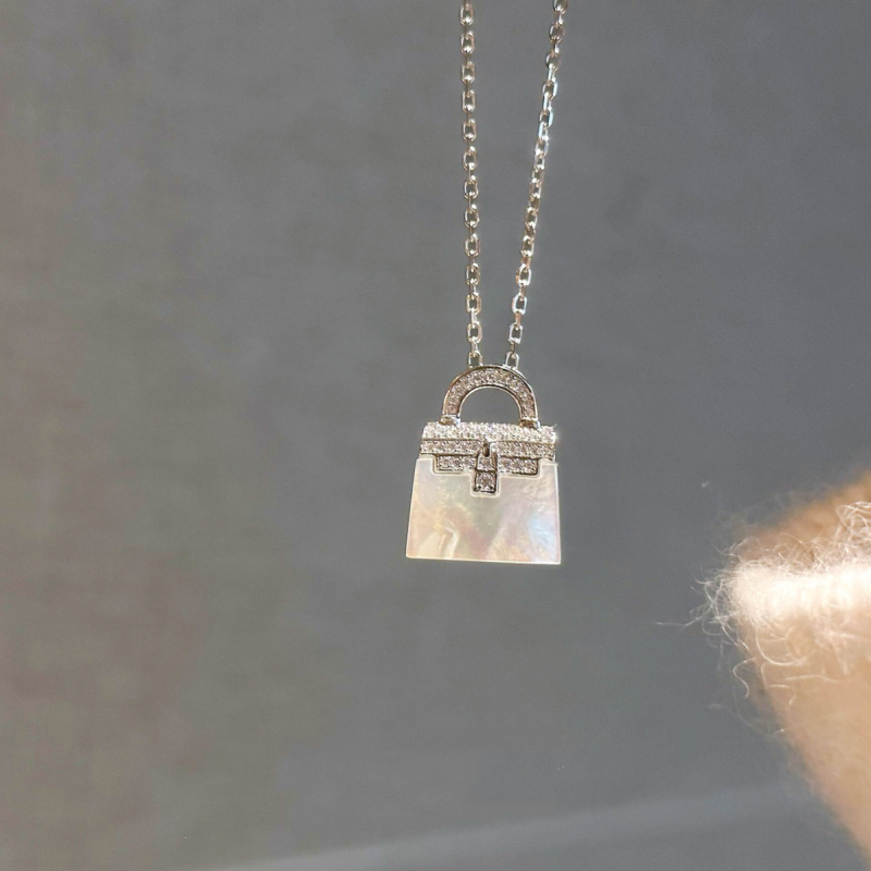 Pavé & Shell Handbag Pendant Necklace