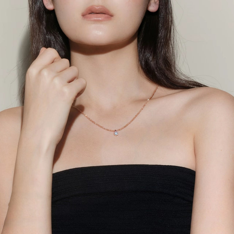 Soft Peach Beaded Choker with Diamond Accent
