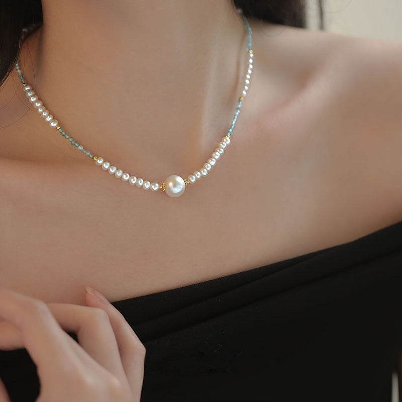 Soft Mint Natural Stone & Pearl Necklace