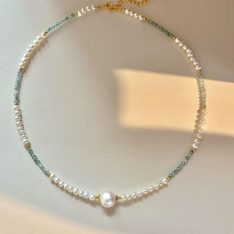 Soft Mint Natural Stone & Pearl Necklace