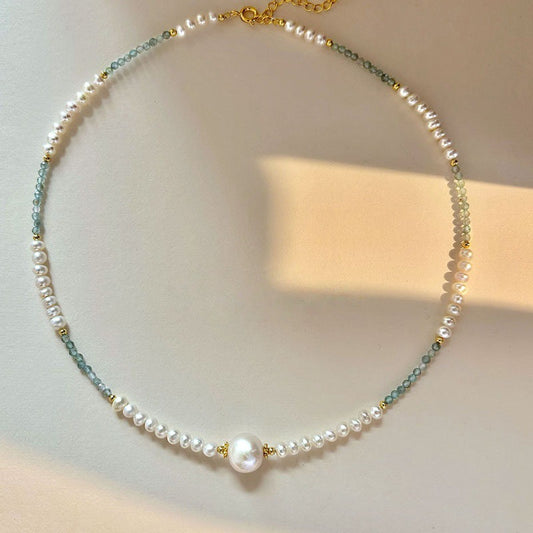 Soft Mint Natural Stone & Pearl Necklace