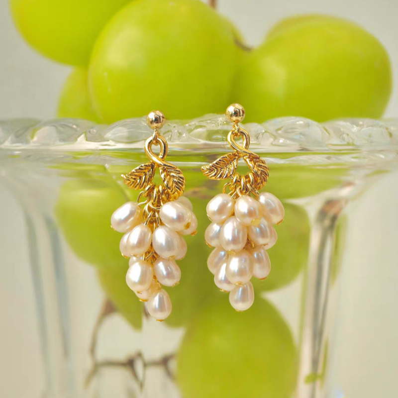 Pearl Grape Cluster Drop Earrings