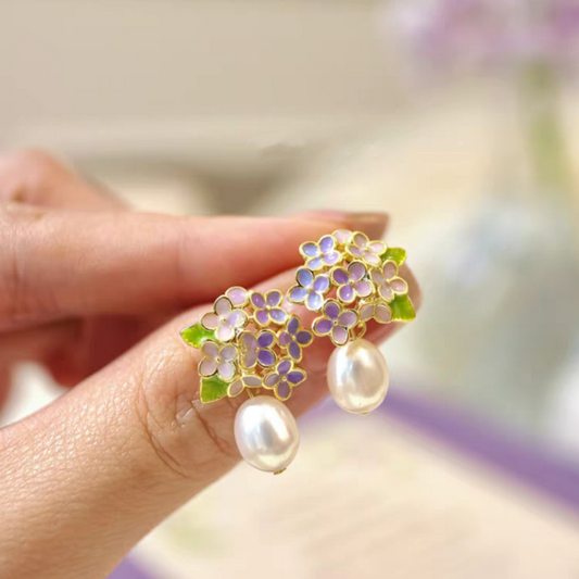 Purple Hydrangea Pearl Earrings