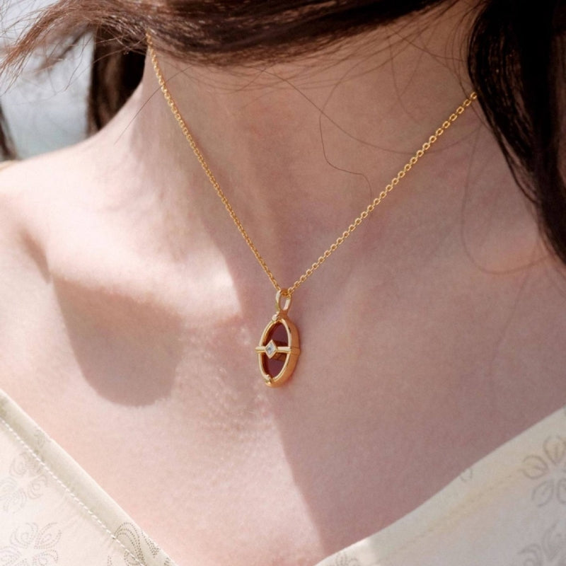 Red Agate Signet Pendant Necklace