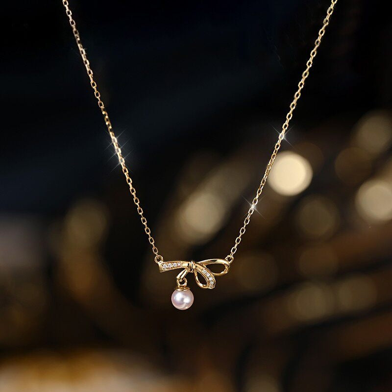Bow & Pearl Drop Necklace