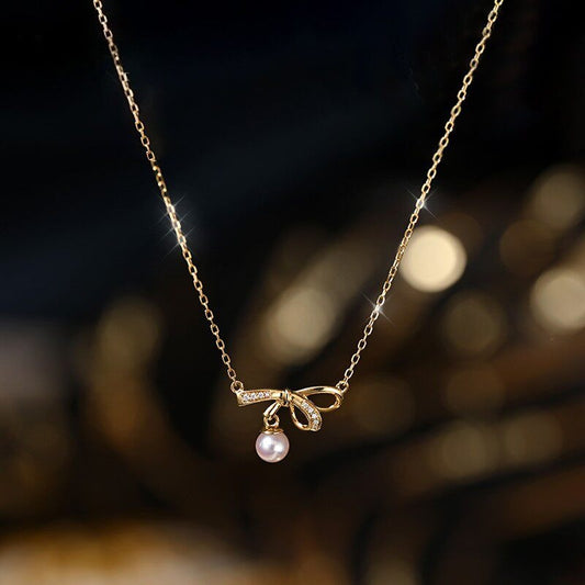 Bow & Pearl Drop Necklace