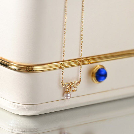 Bow & Pearl Drop Necklace