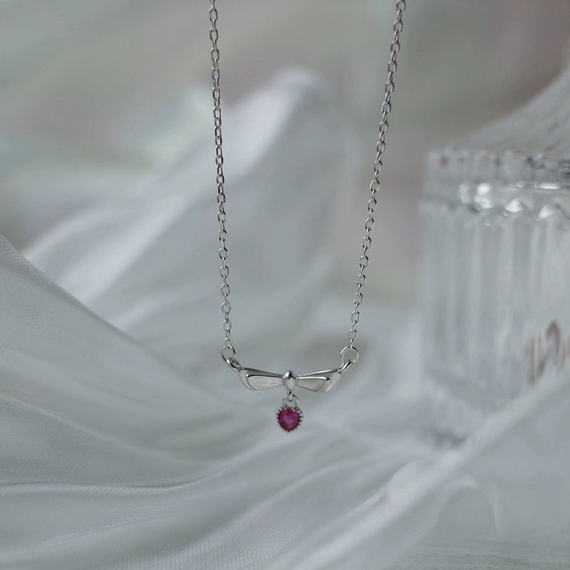 Bow & Blush Heart Necklace