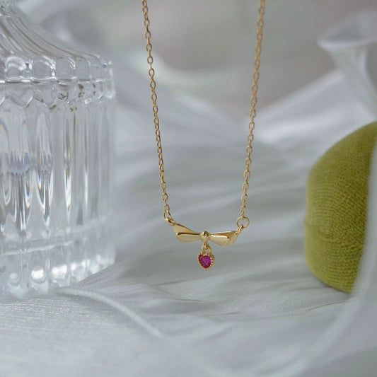 Bow & Blush Heart Necklace