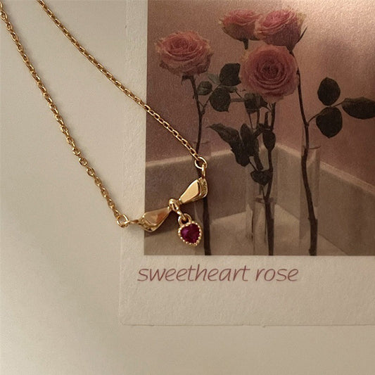 Bow & Blush Heart Necklace