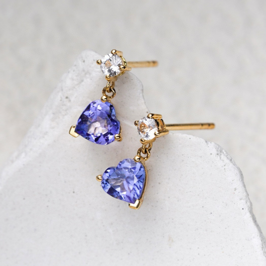 Amethyst Heart Drop Earrings